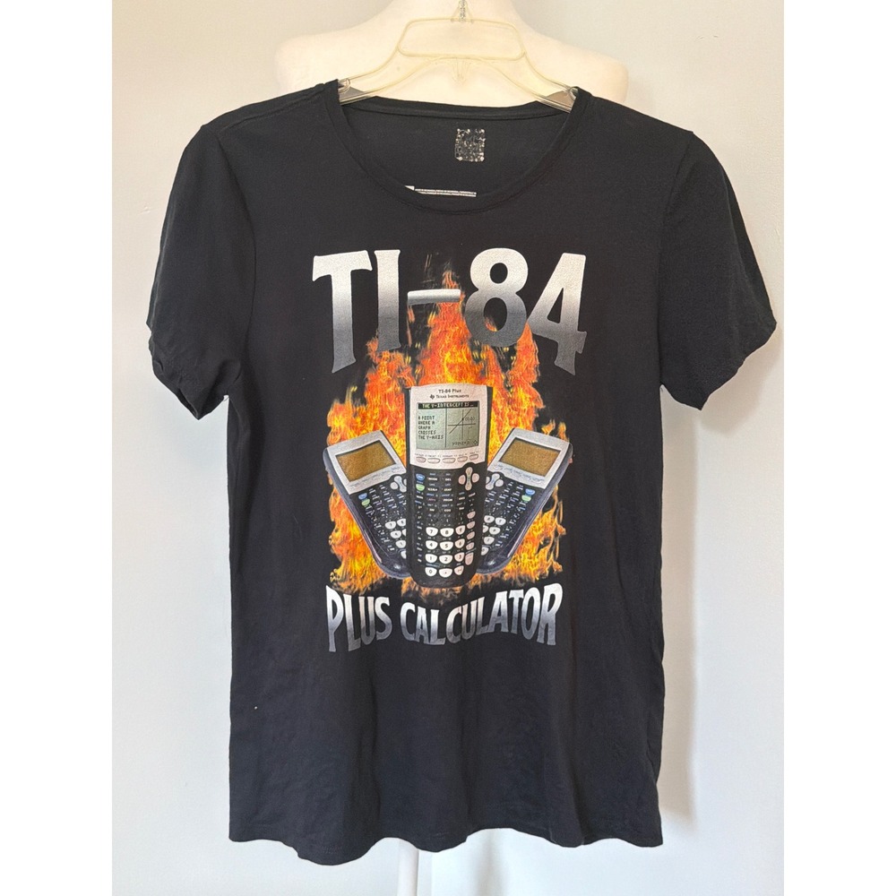 Texas Instruments TI-84 Plus Calculator Flame Graphic Tee Black Shirt Large